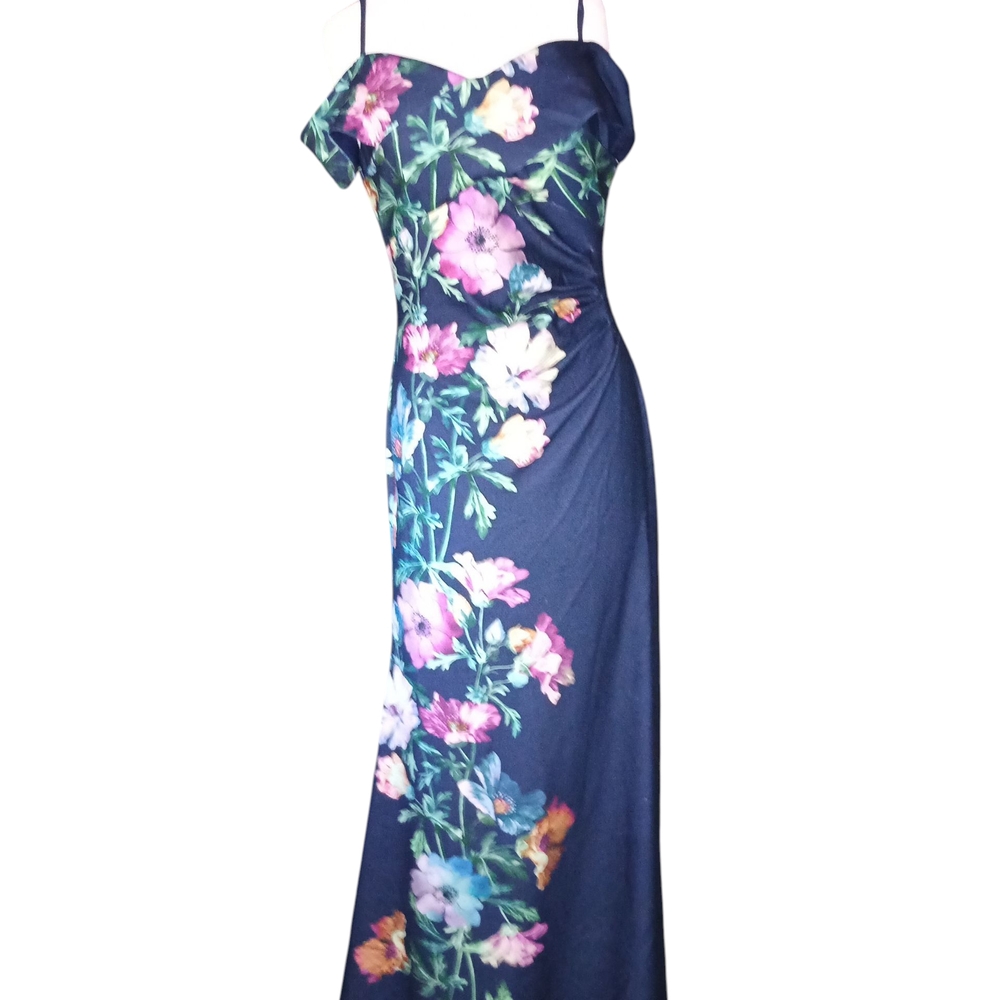 NW Nightway Navy Blue Floral Print Formal